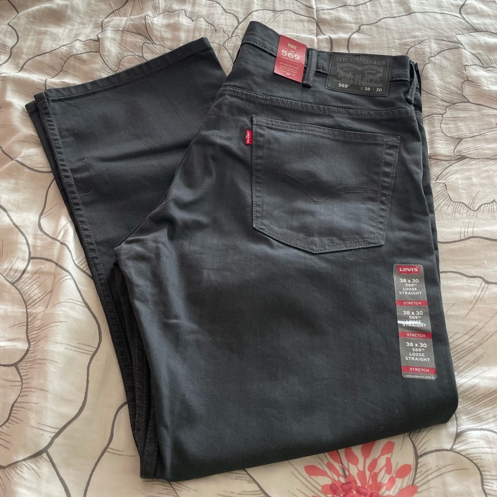 NWT - Men's Levi's 569 Loose Straight Jeans Stretch Denim, 38x30, Dark Gray.